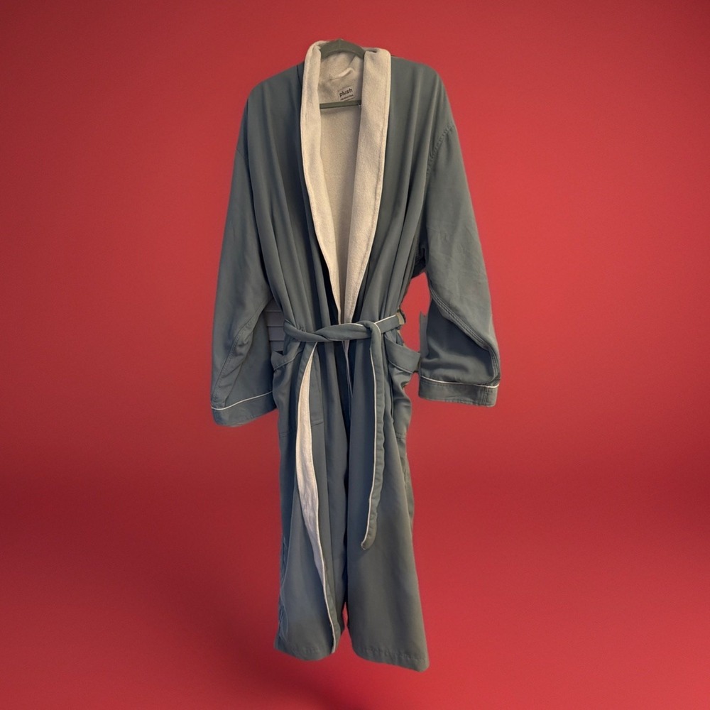 Plush Necessities Luxe Luxury Spa Robe Women Blue Fleece Lined Plus Size 3XL